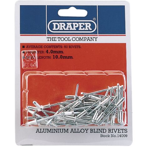 Draper 14009 Blind Rivets Set – 4.0mm Diameter x 10mm Length, Pack of 50