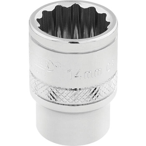 Draper 14mm 12-Point Socket, 3/8 Inch Drive, Metric, Polished Chrome Finish, Model 32777