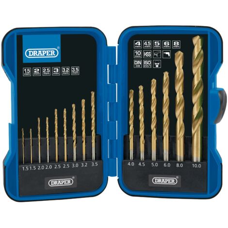Draper 15-Piece HSS Titanium Nitride Coated Drill Bit Set with Straight Shank in Plastic Case