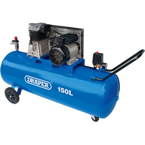 Draper 150L Belt-Driven Air Compressor with 2.2kW (3HP) Motor, 230V, 13A, on Wheels
