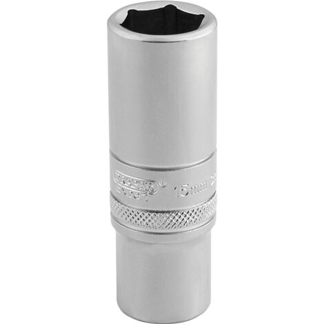 Draper 15mm 3/8" Square Drive 6-Point Deep Socket in Micro Satin Chrome Finish
