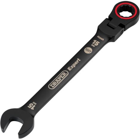 Draper 15MM FLEX HEAD RATCHET SPANNER 03922 HI-TORQÂ® Metric Flexible Head Ratchet Combination Spanners, Black