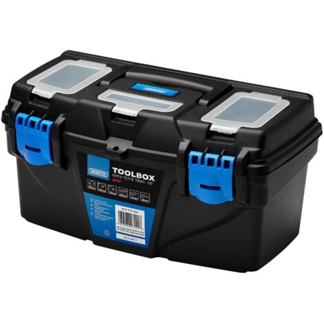 Draper 16-Inch Plastic Toolbox with Removable Tote Tray and Storage Compartments