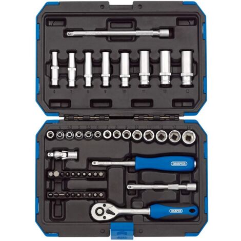 Draper 16355 Set di prese metriche con attacco quadrato da 1/4", colore: blu/nero