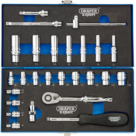 Draper 16476 26pc Metric Socket Set 1/4" Square Drive