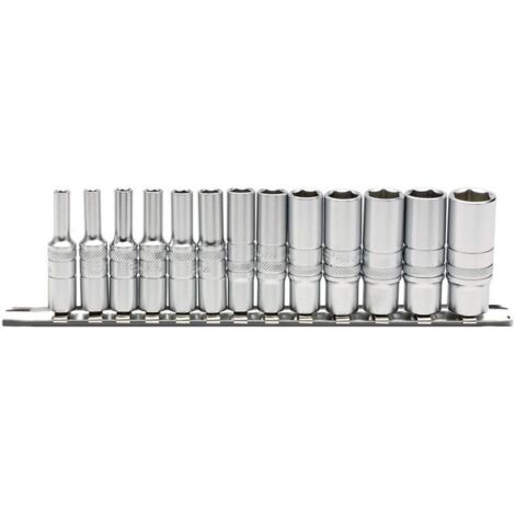 Draper 16490 1/4-inch Square Drive Metric 13 Piece Deep Sockets on metal rail