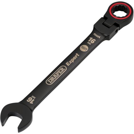 Draper 16MM FLEX HEAD RATCHET SPANNER 03923 HI-TORQÂ® Metric Flexible Head Ratchet Combination Spanners, Black