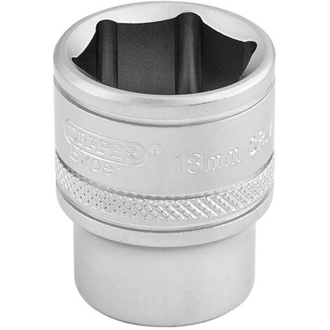 Draper 18mm 6-Point Socket for 3/8" Drive – Micro Satin Chrome Finish, Metric Size, Part Number 16544