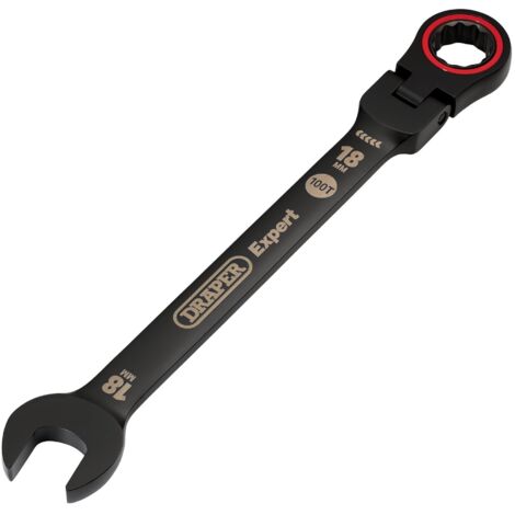 Draper 18mm HI-TORQ® Flex Head Ratchet Spanner – Black, Metric, Flexible Head Combination Wrench