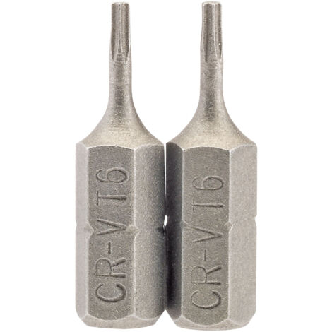 Draper 2-Piece 25mm T6 Security Torx® E-Shank Insert Bits Set – 1/4" Hex Drive