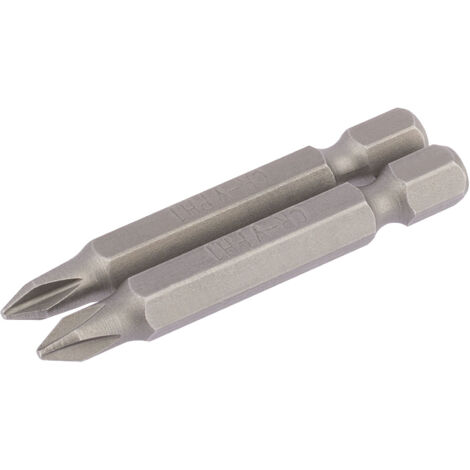 Draper 2-Piece 50mm No. 1 Cross Slot (E-Shank) Insert Bits with 1/4" Hex Drive