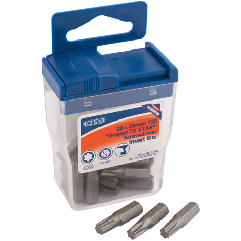 Draper 20 x Draper TX-STAR&174 25mm Long Insert Bits in Plastic Storage Case (27694)