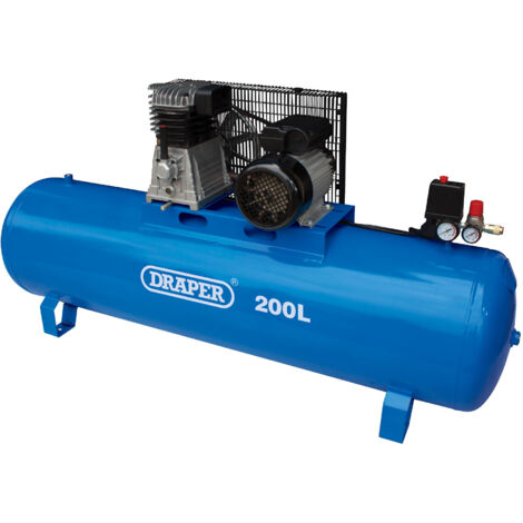 Draper 200L Belt-Driven Air Compressor (3HP, 2.2kW, 230V, Stationary, No Wheels)