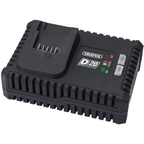 Draper 20V D20 Fast Battery Charger (55913) with 4A Fast Charging Capability for 20V Power Tools, Compatible with Draper D20 Brushless Impact Wrench (1/2" Square Drive, 250Nm), Includes Two 2.0Ah Batt