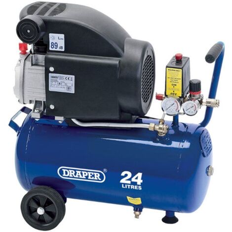 Draper 24L Portable 1.5kW (2HP) Electric Air Compressor with 4 CFM, Oil-Lubricated, on Wheels, 230V