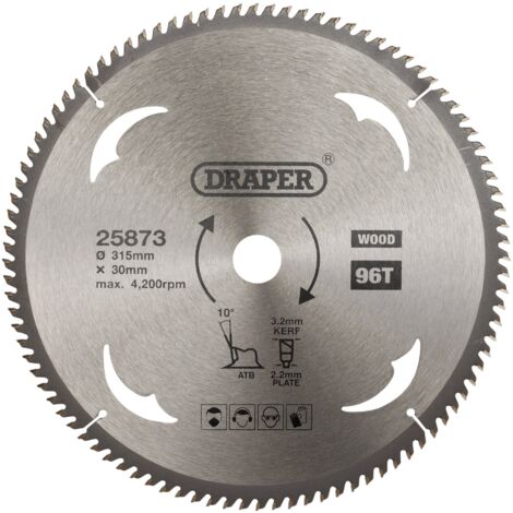 Draper 25873 TCT Circular Saw Blade for Wood – 315mm Diameter, 30mm Arbor, 96 Teeth