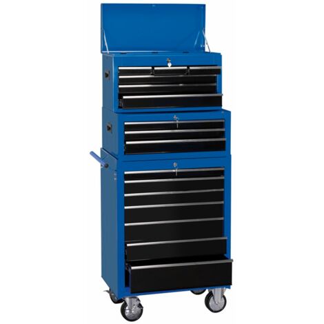 Draper 26-Inch 16-Drawer Combination Roller Cabinet and Tool Chest (Model 11541) with 6-Drawer Top Chest and 3-Drawer Middle Chest for Professional and Heavy-Duty Storage