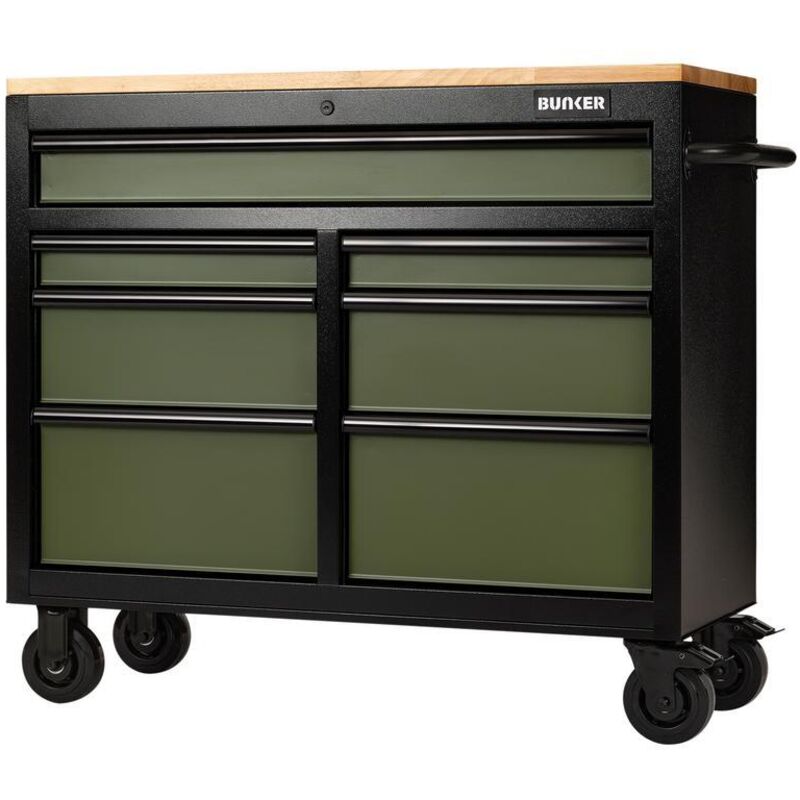 Draper 27209 BUNKER 7 Drawer Workbench Roller Tool Cabinet, 41"", Green