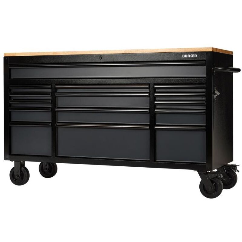 Draper 27225 BUNKER 15 Drawer Workbench Roller Tool Cabinet, 61"", Grey