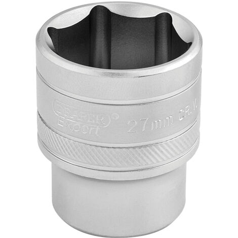 Draper 27mm 6-Point Socket for 1/2" Drive – Micro Satin Chrome Finish, Metric Size, Model 16618