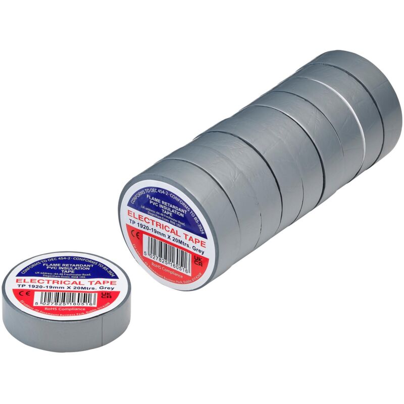 Draper 29527 Grey Pvc Electrical Insulation Tape, 19mm x 20m (Pack of 10)