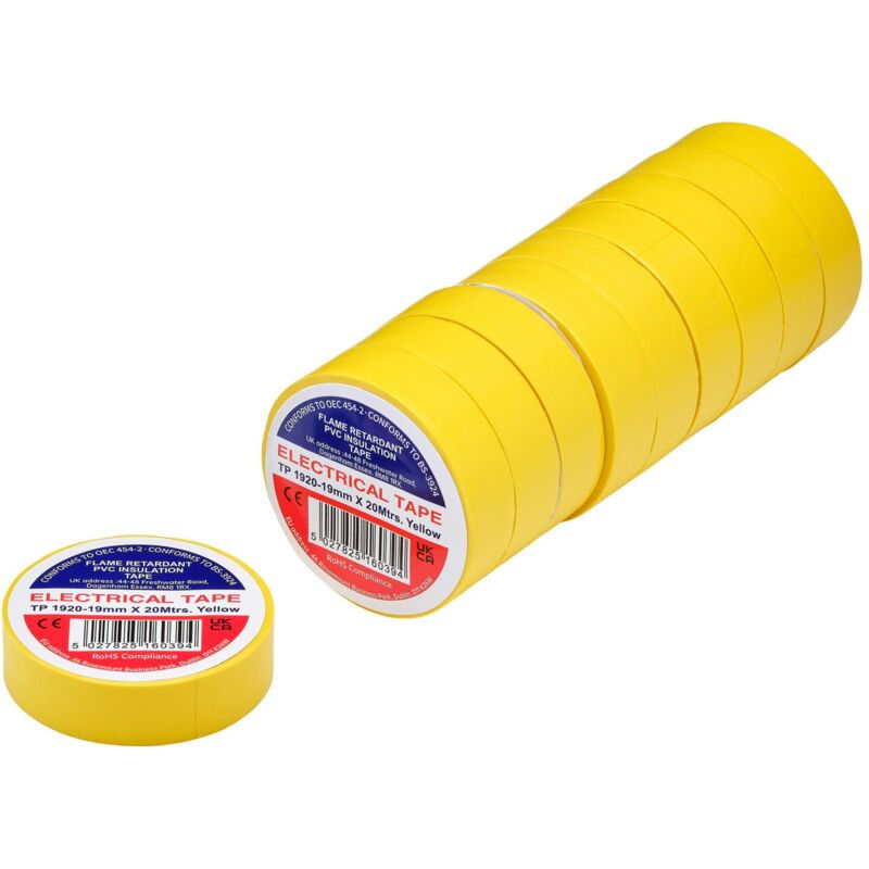 Draper 29531 Yellow Pvc Electrical Insulation Tape, 19mm x 20m (Pack of 10)