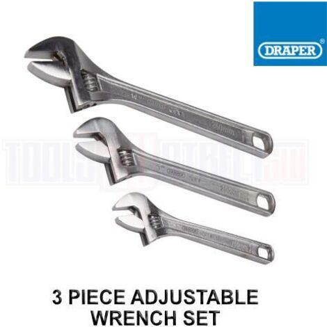Draper 3-Piece Adjustable Wrench Set (150mm, 200mm, 250mm) - Model 70409