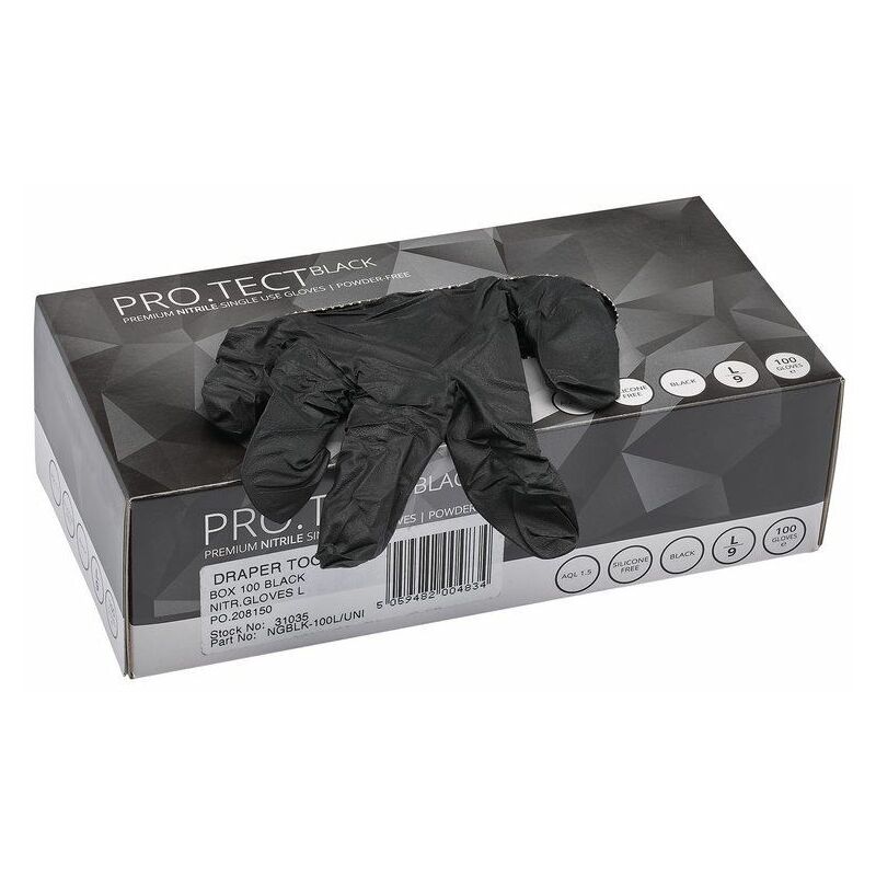 Nitrile Gloves, Large, Black (Pack of 100) (31035)