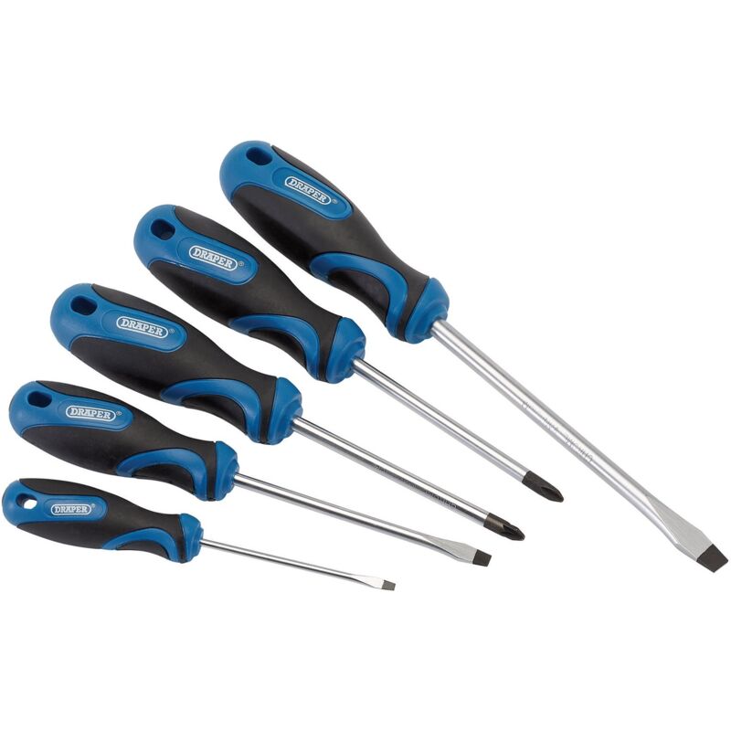 Draper - Soft Grip Screwdriver Set, 3 x Plain Slot, 1 x Cross Slot, 1 x pz type (5 Piece) (32610)