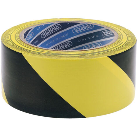 Draper 33M x 50mm Black and Yellow Adhesive Hazard Tape Roll (Model 63382)