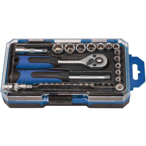 Draper 35-Piece 1/4" Square Drive Socket and Bit Set with Ratchet, Extension Bar, and Storage Case