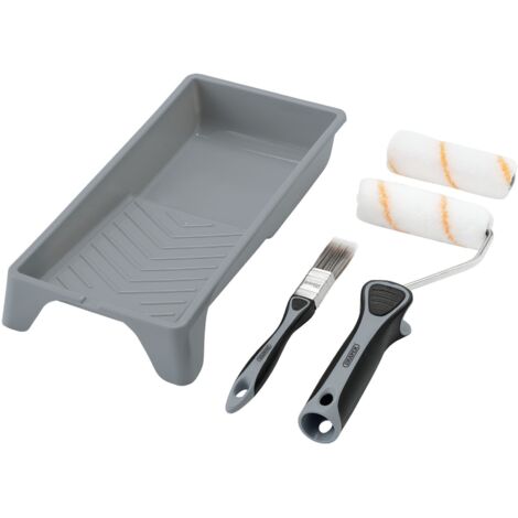Draper 4-Inch Medium Pile Polyester Paint Roller and Brush Set with Soft Grip – 5-Piece Professional Painting Tool Kit