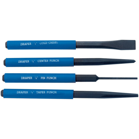 Draper 4-Piece Cold Chisel and Punch Set (Model 26559) – Heavy-Duty Steel Hand Tools for Metalworking and Automotive Repairs