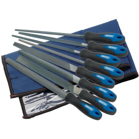 Draper 44961 - Set di lime e raspa con impugnatura morbida, 200 mm, 8 pezzi