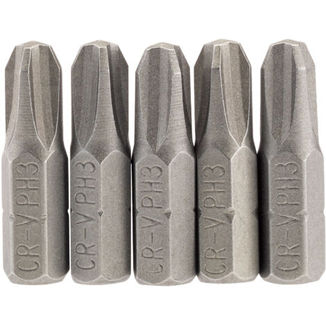 Draper 5-Piece 25mm No. 3 Cross Slot (E-Shank) Insert Bits Set – 1/4" Hex Drive