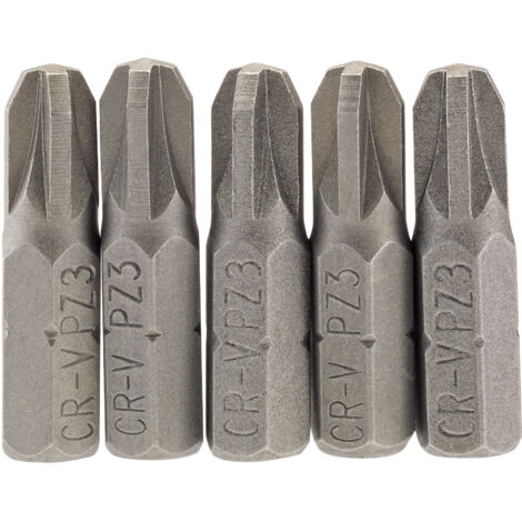 Draper 5-Piece 25mm No.3 Phillips Pozidriv PZ Type Insert Bits with 1/4" Hex Shank (Model 64016)