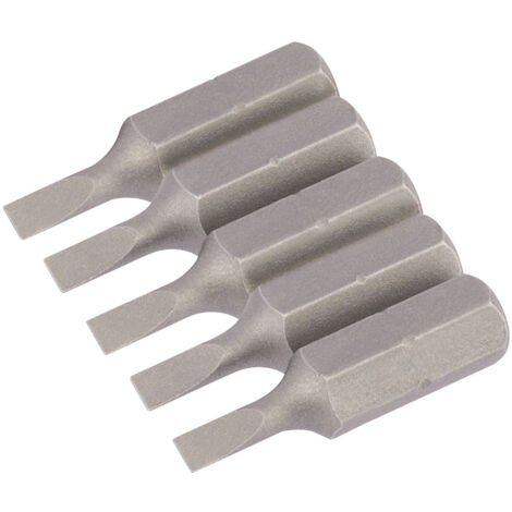Draper 5-Piece 25mm x 3mm Plain Slot E-Shank Insert Bits Set – 1/4" Hex Drive