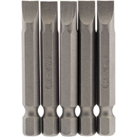 Draper 5-Piece 50mm and 6.5mm Plain Slot E-Shank Insert Bits Set – 1/4" Hex Drive