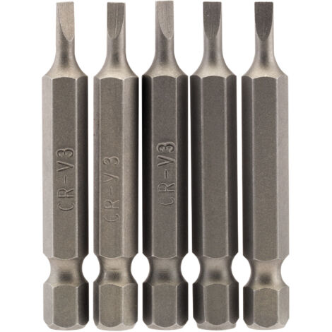 Draper 5-Piece 50mm Long 3.0mm Plain Slot E-Shank Insert Bits with 1/4" Hex Drive