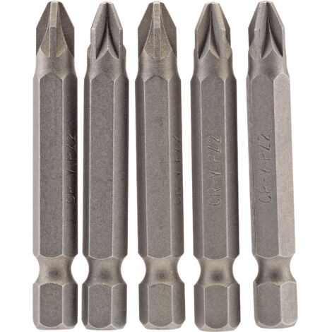 Draper 5-Piece 50mm Long No.2 Phillips Pozidriv (PZ) Type Insert Bits Set with 1/4" Hex Shank