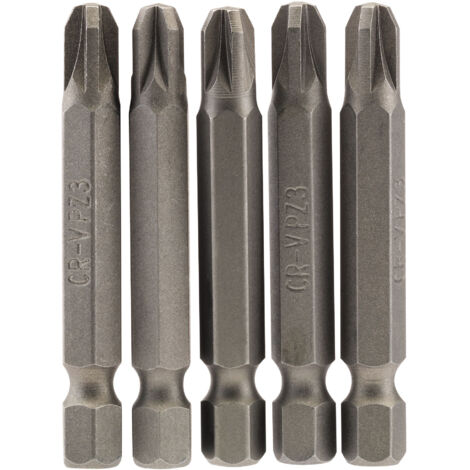 Draper 5-Piece 50mm Long No.3 Phillips Pozidriv (PZ) Type Insert Bits Set with 1/4" Hex Shank