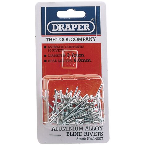 Draper 50-Pack 3.2mm x 5.2mm Blind Rivets (Rivet Size: 3.2x5.2mm, 50 Pieces per Card) Model 14007