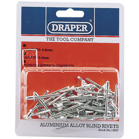 Draper 50 Pack of 4.8 x 5.8mm Blind Rivets for Fastening and Assembly