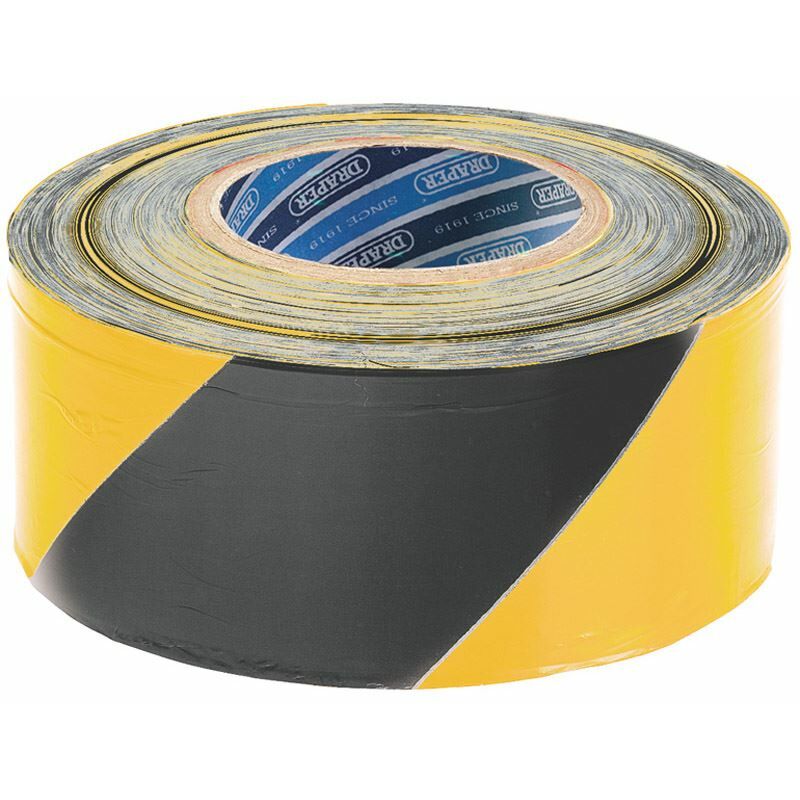 500M x 75mm Black and Yellow Barrier Tape Roll (69009) - Draper