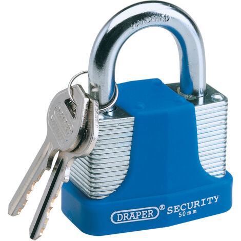 Draper 50mm Laminated Steel Padlock and 2 Keys with Hardened Steel Shackle and Bumper (64182)
