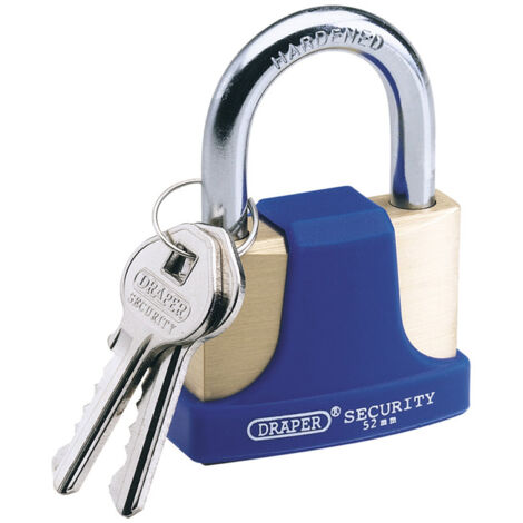 Draper 52mm Solid Brass Padlock with Hardened Steel Shackle, Bumper, and 2 Keys (Model 64166)