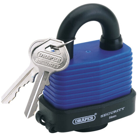 Draper 54mm Laminated Steel Padlock and 2 Keys with Hardened Steel Shackle and Bumper (64178)