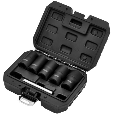 Draper 6-Piece Impact Wheel Nut Socket Set, 1/2" Drive, Includes 17mm, 19mm, 21mm, 23mm, and 27mm Sockets