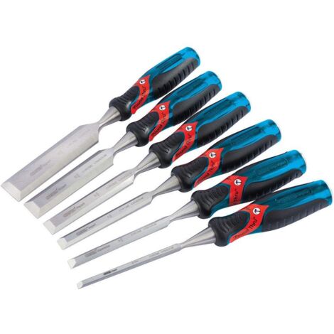 Draper 6-Piece Soft Grip 'Pound Thru' Bevel Edge Wood Chisel Set, 140mm - Durable Hand Tools for Carpentry and Woodworking
