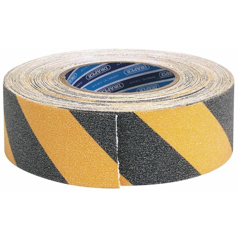 Draper 18M x 50mm Black and Yellow Heavy Duty Safety Grip Tape Roll (65440)